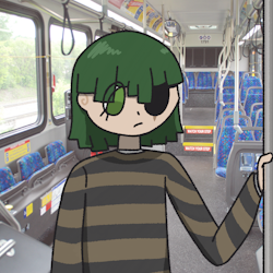 an older boy with dark green hair and rectangular bangs wearing a formal looking suit. on his face is an eyepatch covering his left eye, with a scar barely visible from underneath. he's smiling, looking down at Willow as he rests his arm on her head. Willow appears distressed. his eyelashes emerge from the bottom of his dark green eyes, two lines going down his cheeks like tears.